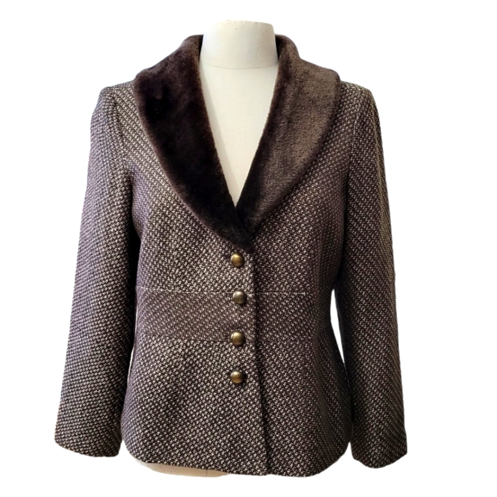 Canyon Road Womens Jacket Tweed Sz 12P Petite Brown Lined